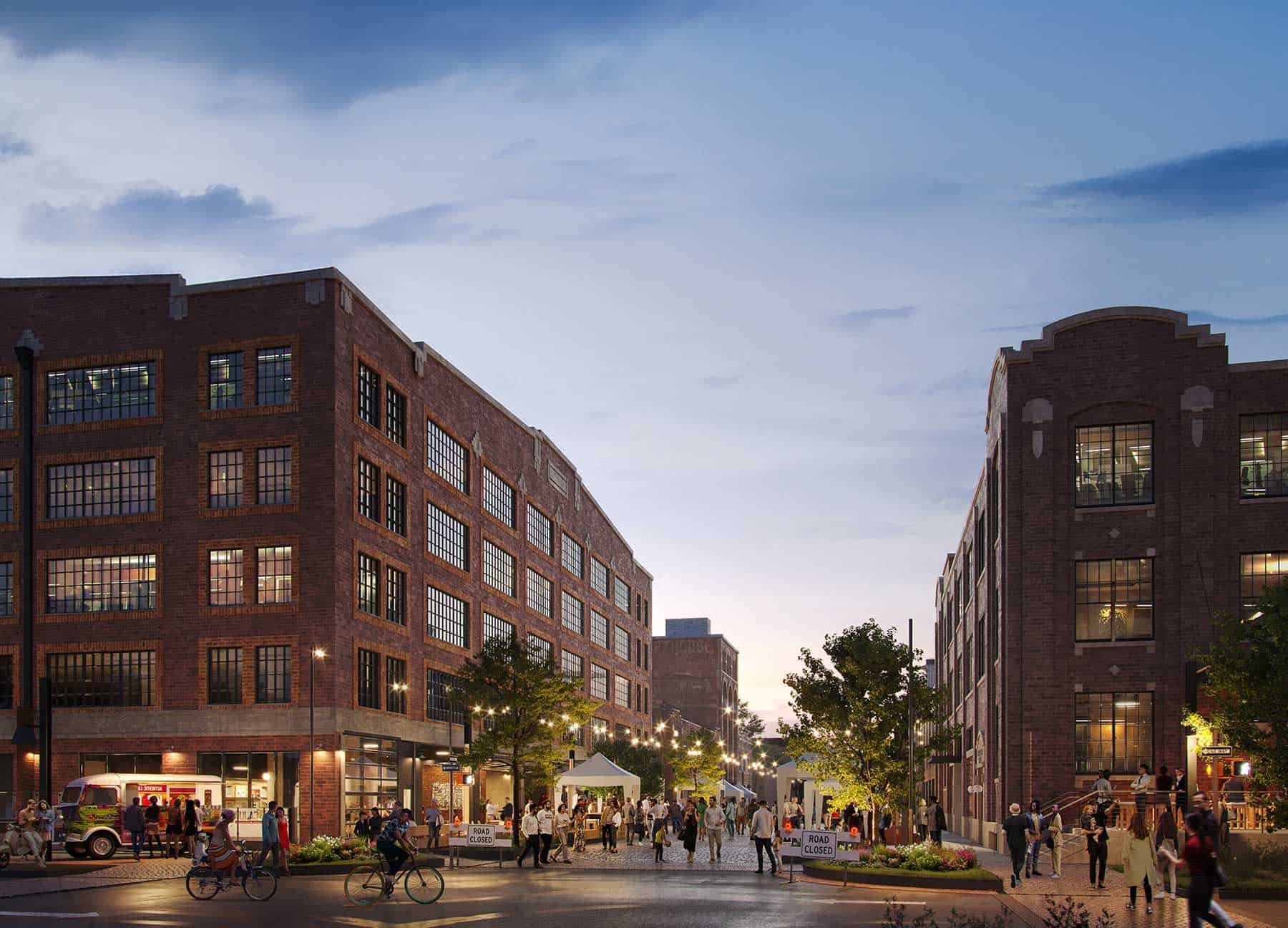 A rendering shows the future revitalization of the West Bottoms—including new apartments, commercial spaces, a hotel, and more—part of a $527 million, five-phase redevelopment project. Image: SomeraRoad