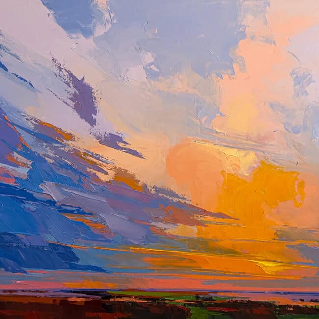 A prairie sunset in vivid coloring by Allan Chow, Whispers of Dark can be found at Prairiebrooke Arts.