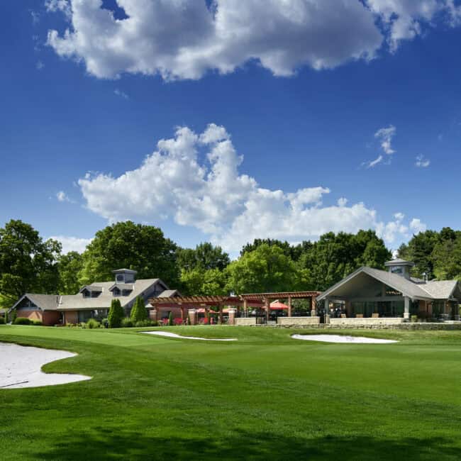 Indian Hills amenities overlook the expansive and rolling hills of the par-70 golf course.