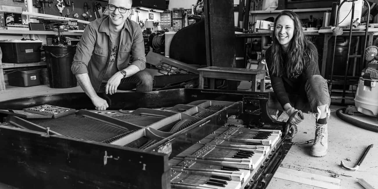 Jess Toms and Matt Smithmier serve as the owners and artists behind Second Chair Art, which uses the piano as the medium for new interpretations of art, lighting, and furniture.