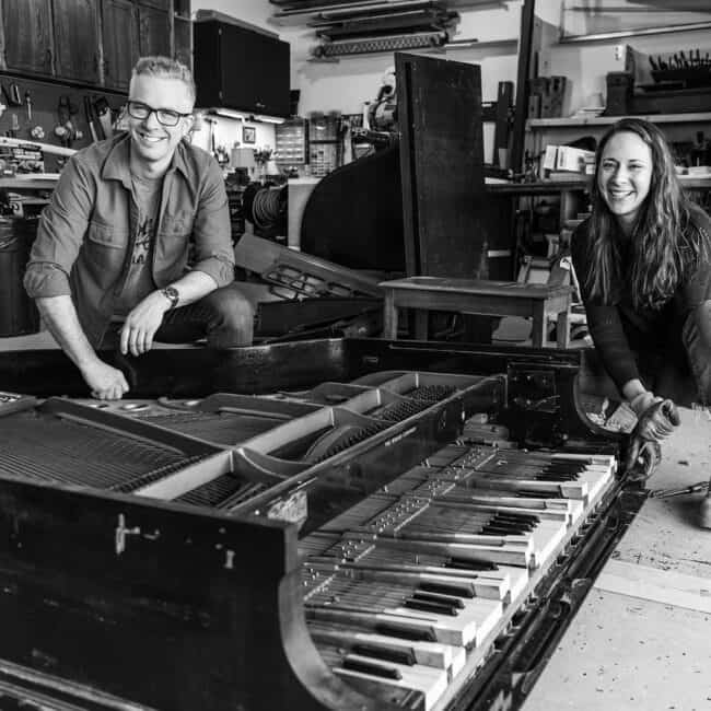 Jess Toms and Matt Smithmier serve as the owners and artists behind Second Chair Art, which uses the piano as the medium for new interpretations of art, lighting, and furniture.