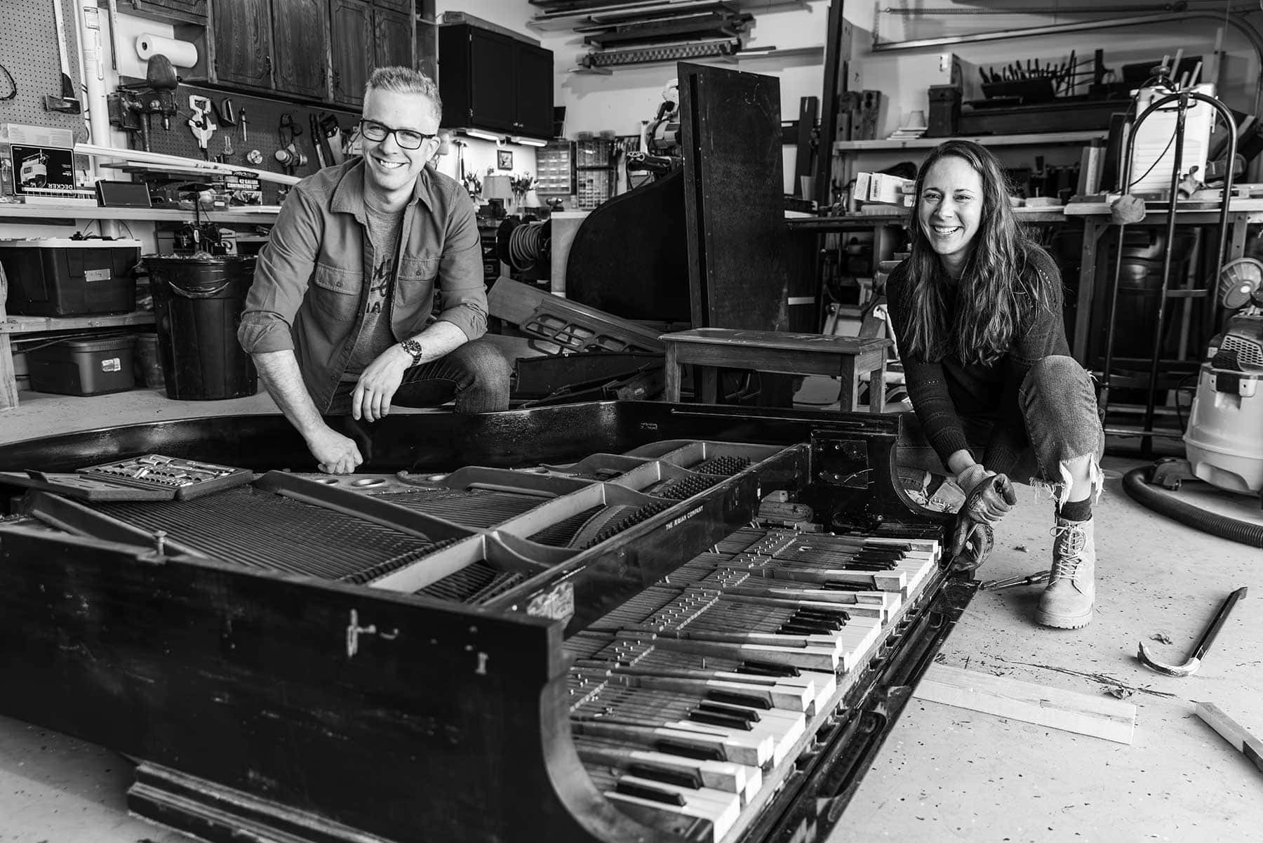 Jess Toms and Matt Smithmier serve as the owners and artists behind Second Chair Art, which uses the piano as the medium for new interpretations of art, lighting, and furniture.