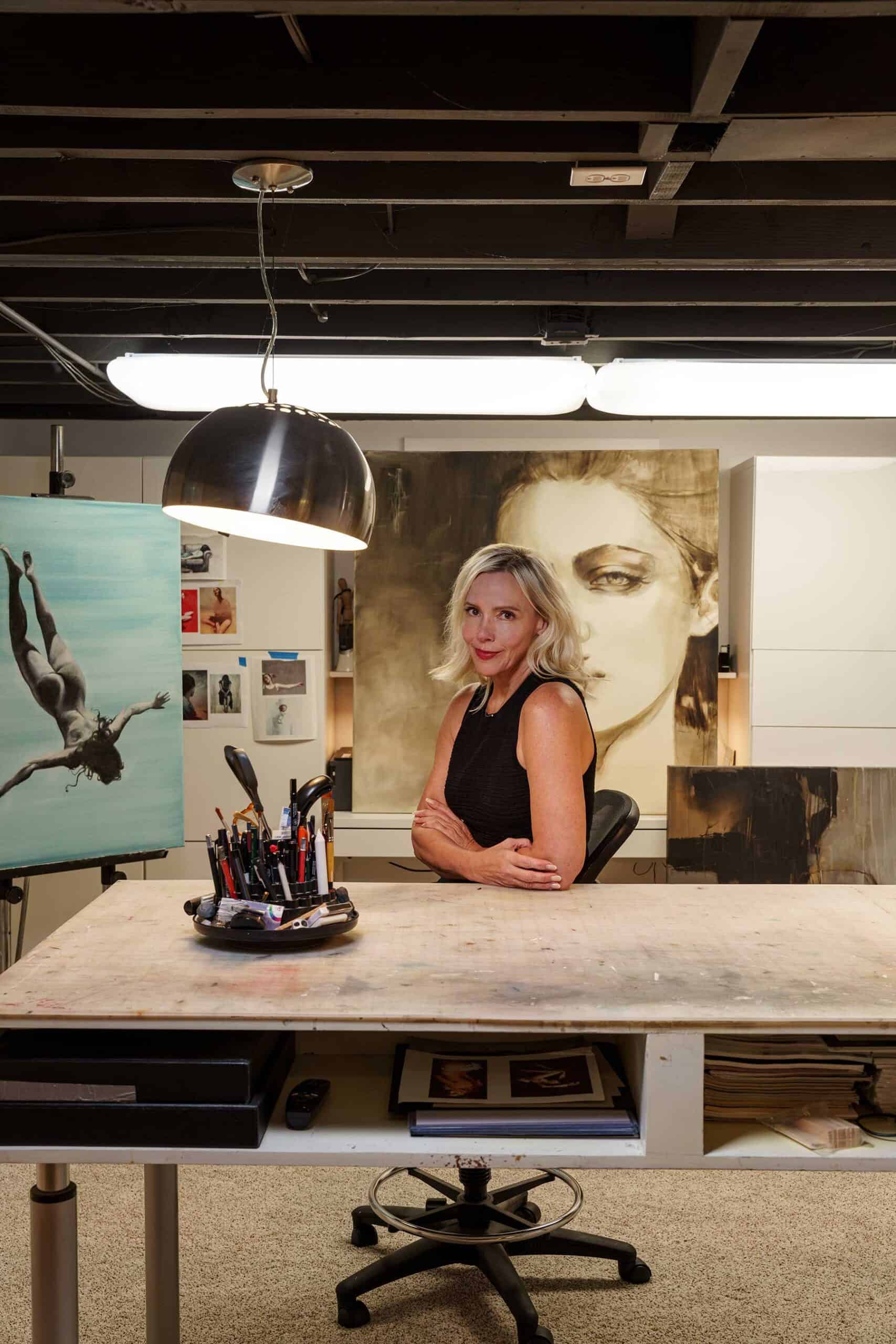 Janesko started her career with a degree in fashion and fashion illustration. Her work has evolved to include painting, as well as lines of jewelry and scarves. She is artistic yet business-minded. “I’m a weird artist,” she says. “I like to be organized.”